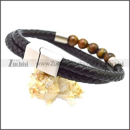Stainless Steel Leather Bracelet b009809H2