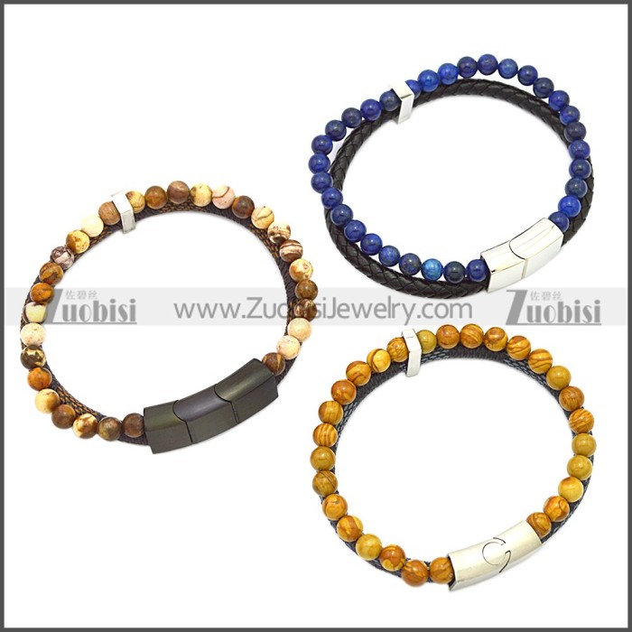Stainless Steel Leather Bracelet b009811H