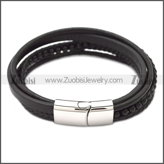 Stainless Steel Leather Bracelet b009808H2