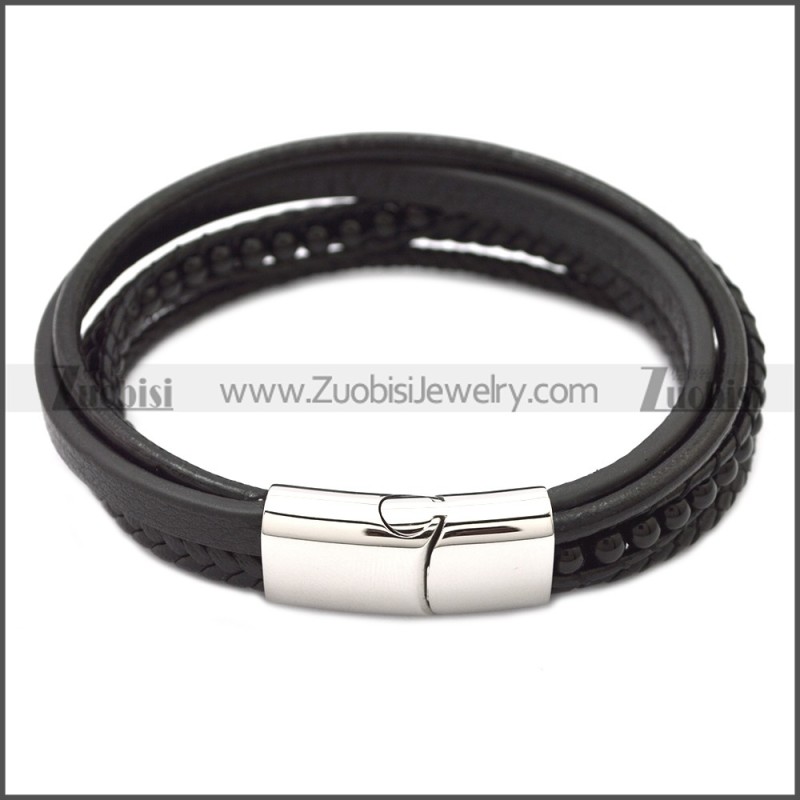 Stainless Steel Leather Bracelet b009808H2
