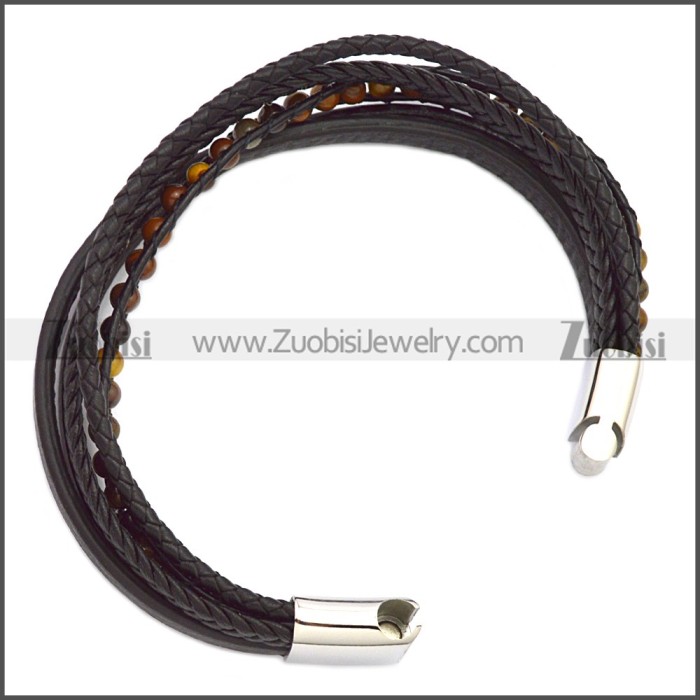 Stainless Steel Leather Bracelet b009808H6