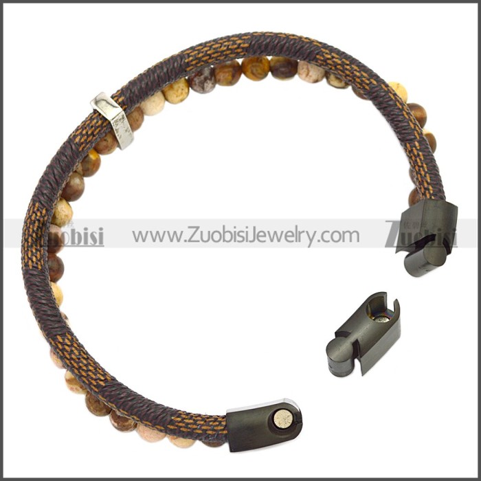 Stainless Steel Leather Bracelet b009811K