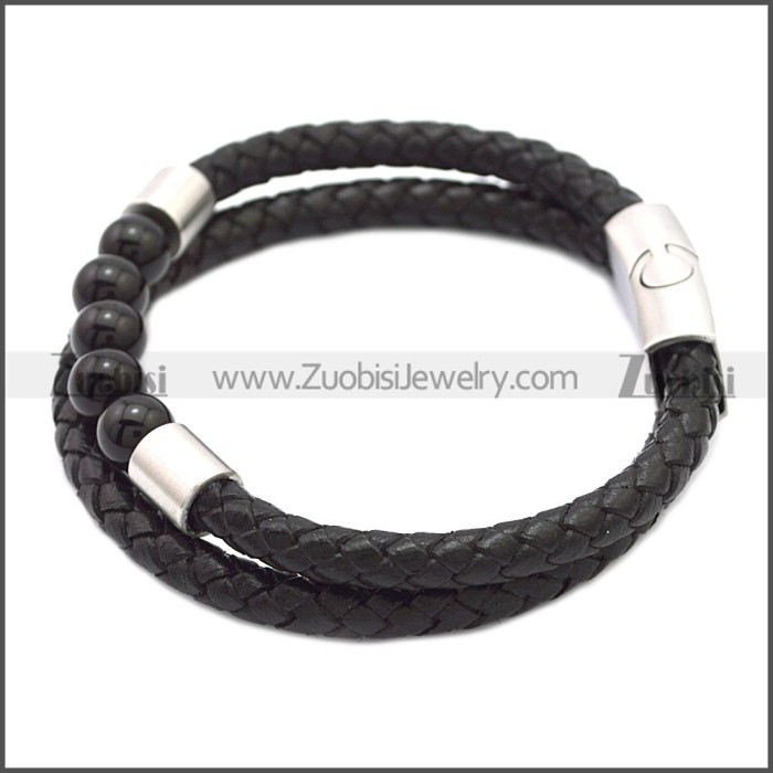 Stainless Steel Leather Bracelet b009809H1