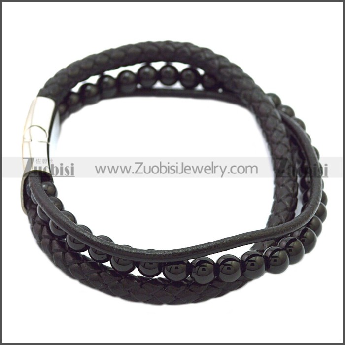 Stainless Steel Leather Bracelet b009816H