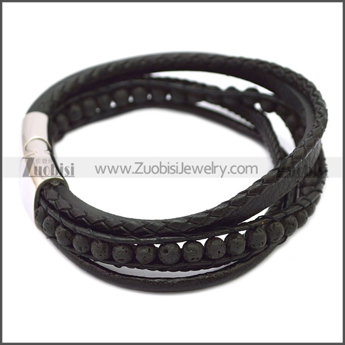 Stainless Steel Leather Bracelet b009808H1