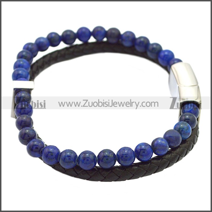 Stainless Steel Leather Bracelet b009811H