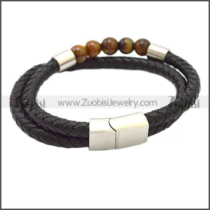 Stainless Steel Leather Bracelet b009809H2