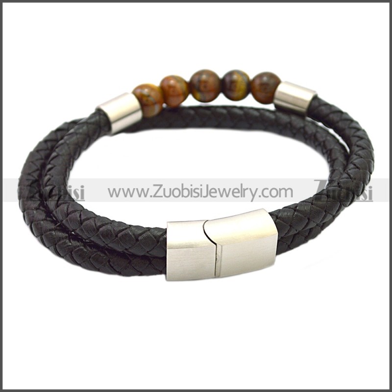 Stainless Steel Leather Bracelet b009809H2