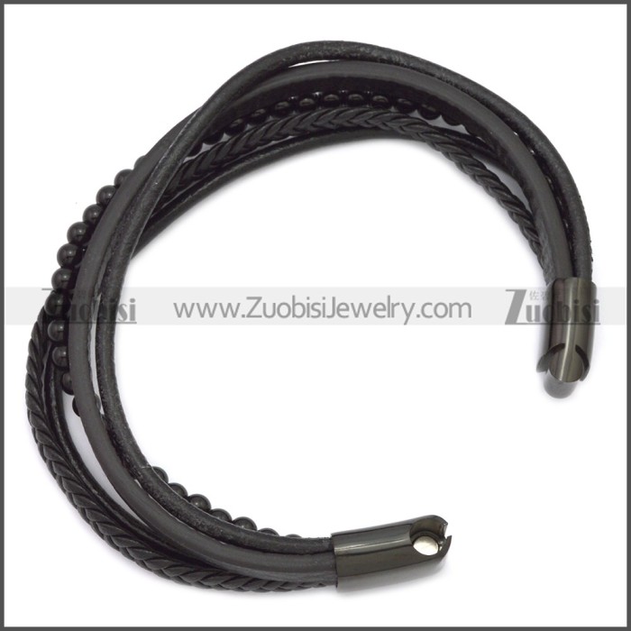 Stainless Steel Leather Bracelet b009807H2