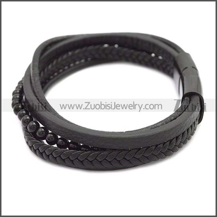 Stainless Steel Leather Bracelet b009807H2
