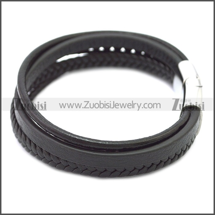 Stainless Steel Leather Bracelet b009808H2