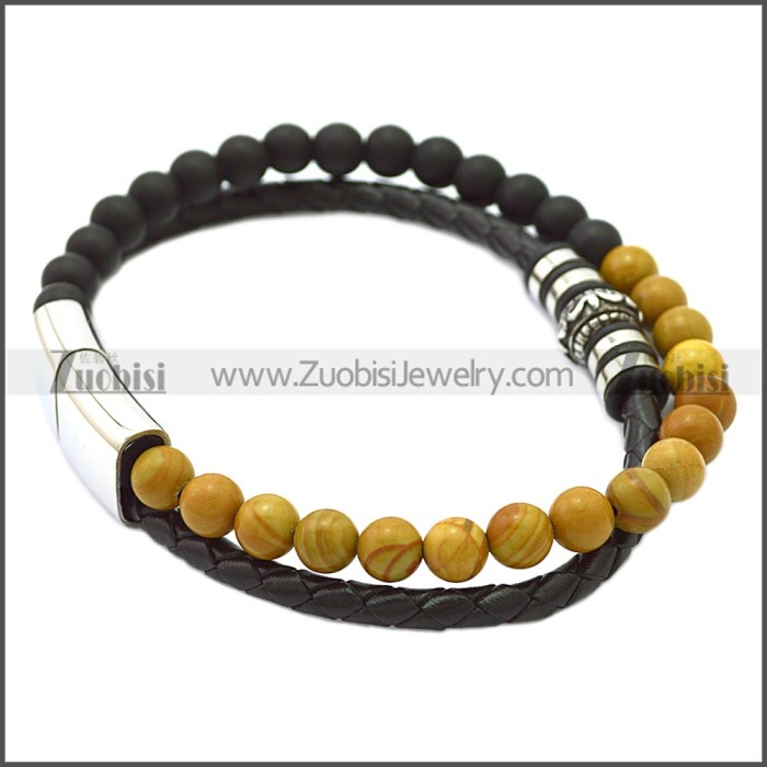 Stainless Steel Leather Bracelet b009815H