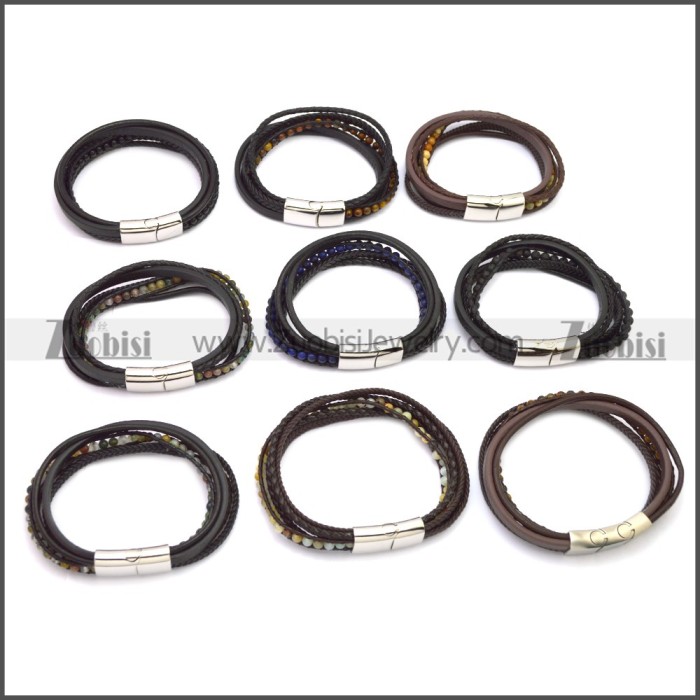 Stainless Steel Leather Bracelet b009808H4