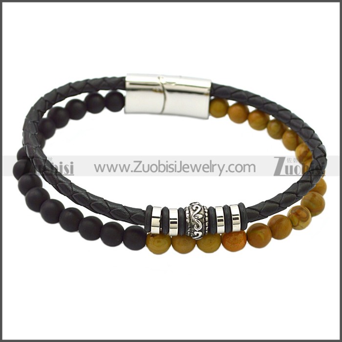 Stainless Steel Leather Bracelet b009815H