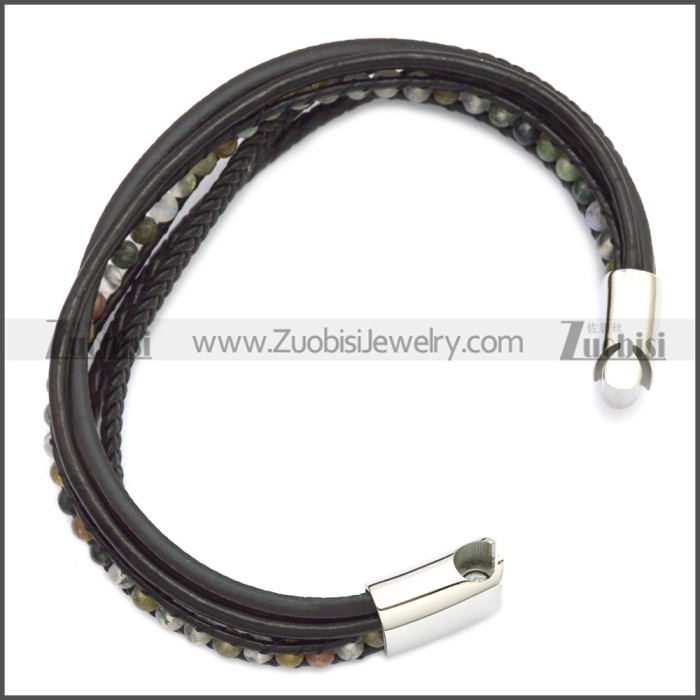 Stainless Steel Leather Bracelet b009808H5