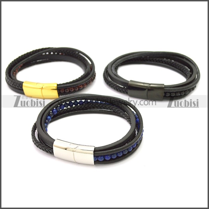 Stainless Steel Leather Bracelet b009807H1