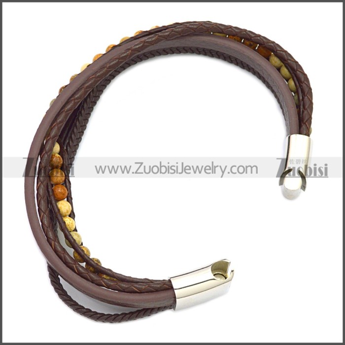 Stainless Steel Leather Bracelet b009808K1