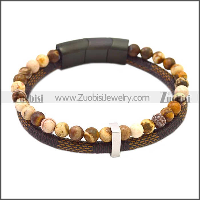 Stainless Steel Leather Bracelet b009811K