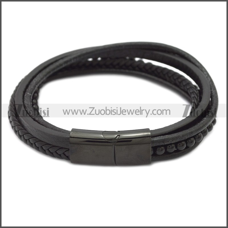 Stainless Steel Leather Bracelet b009807H2