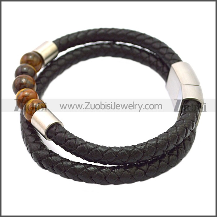 Stainless Steel Leather Bracelet b009809H2