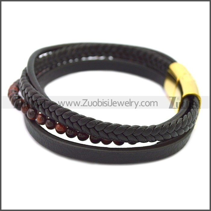 Stainless Steel Leather Bracelet b009807H1