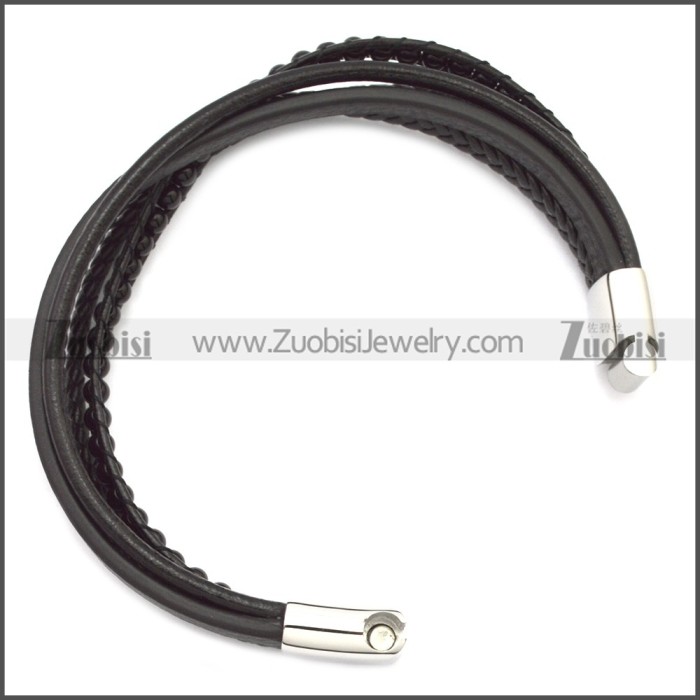 Stainless Steel Leather Bracelet b009808H2