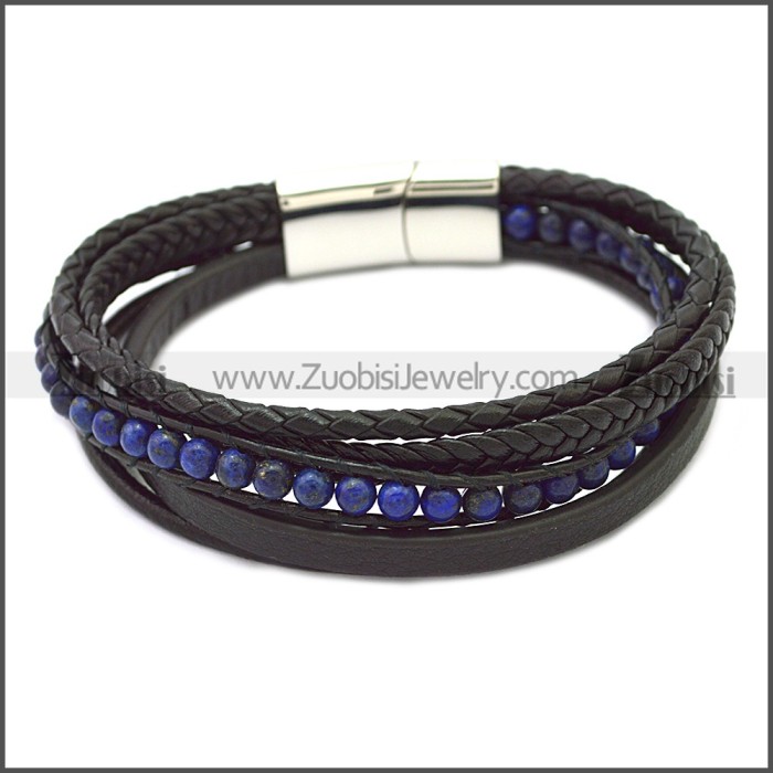 Stainless Steel Leather Bracelet b009808H4
