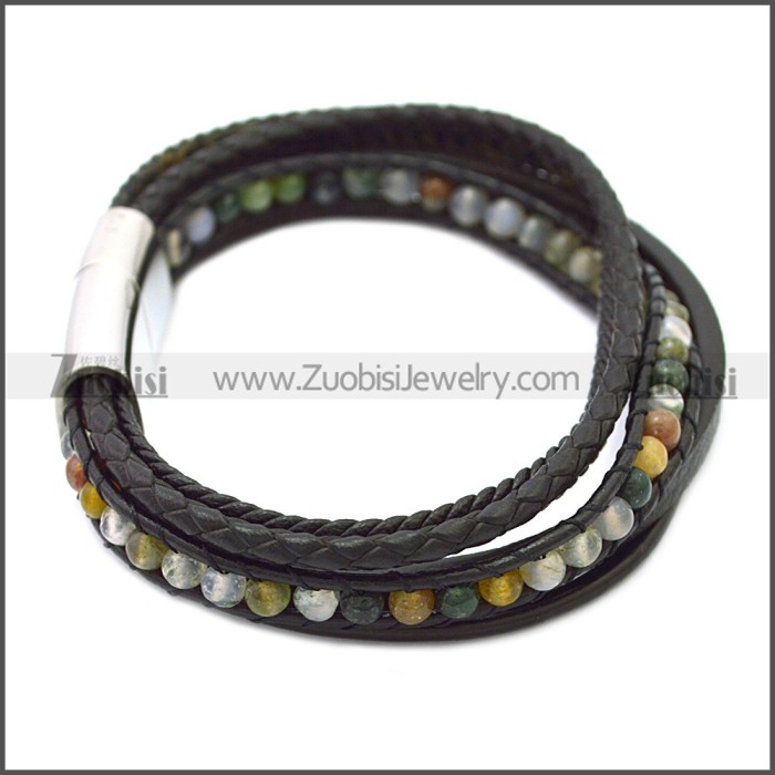 Stainless Steel Leather Bracelet b009808H5