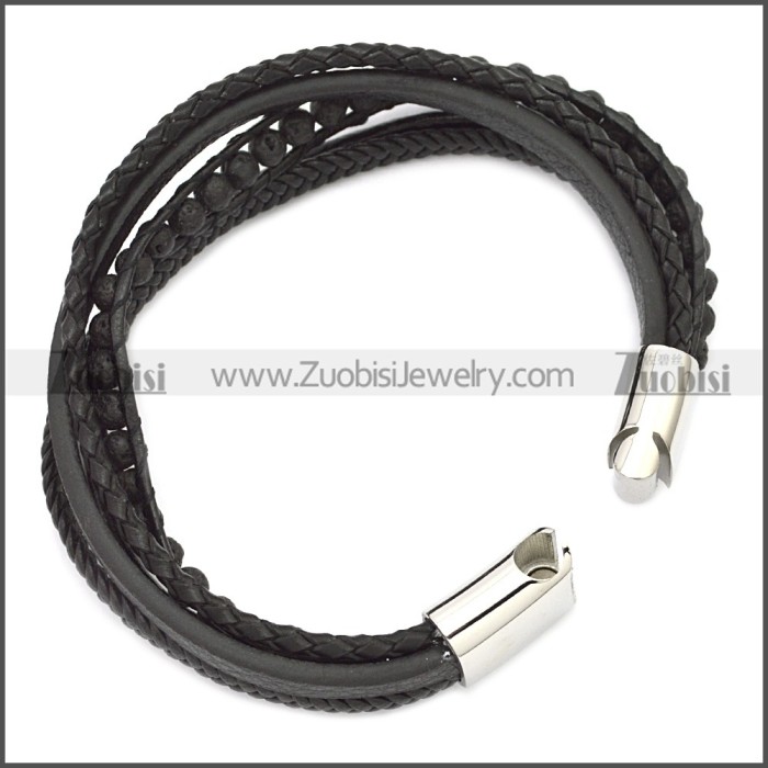 Stainless Steel Leather Bracelet b009808H1