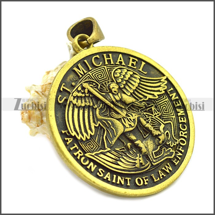 Golden Stainless Steel Saint Michael Pendant p010520GH