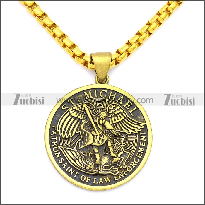 Golden Stainless Steel Saint Michael Pendant p010520GH
