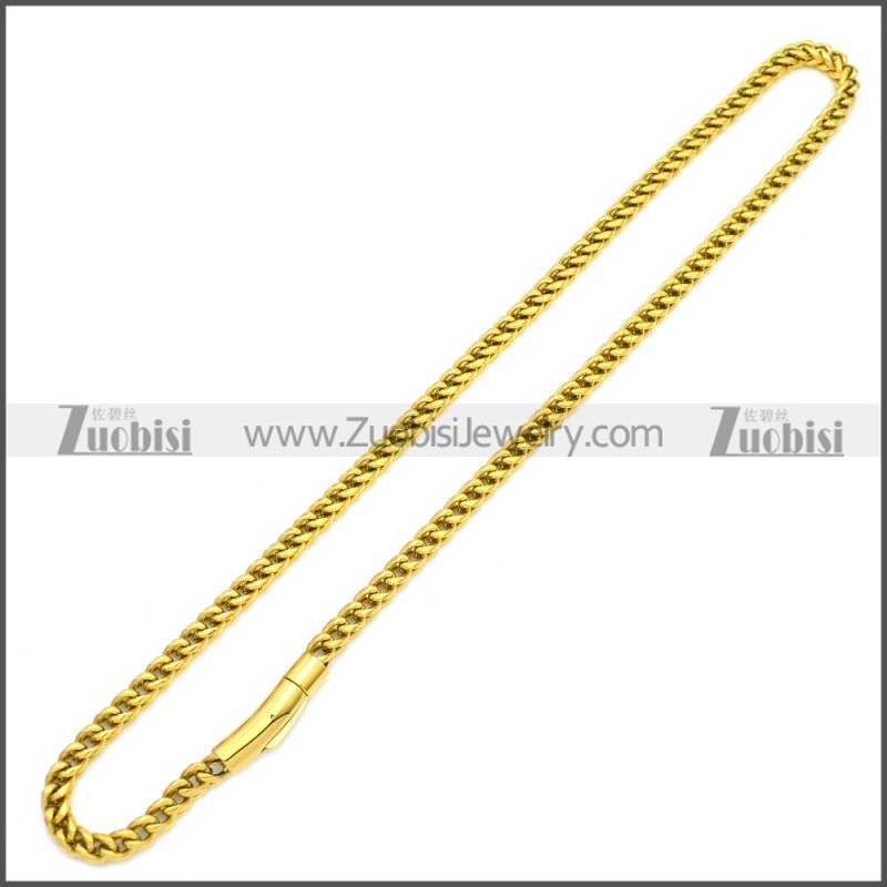 60CM Long Real Gold Plated Stainless Steel Franco Chain Necklace n003129GW8