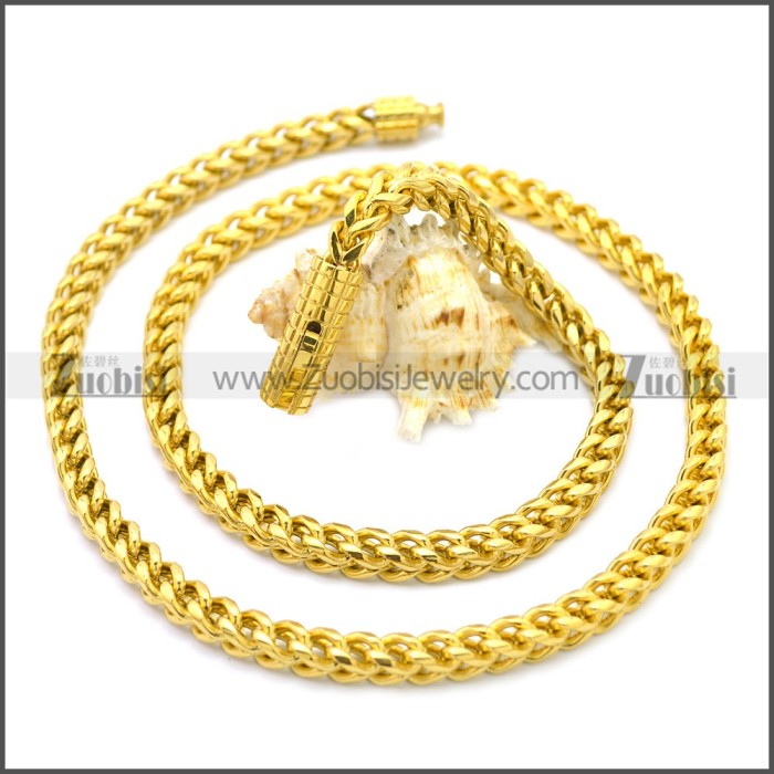 60CM Long 0.6CM Wide Gold Plating Stainless Steel Franco Chain Necklace n003130G