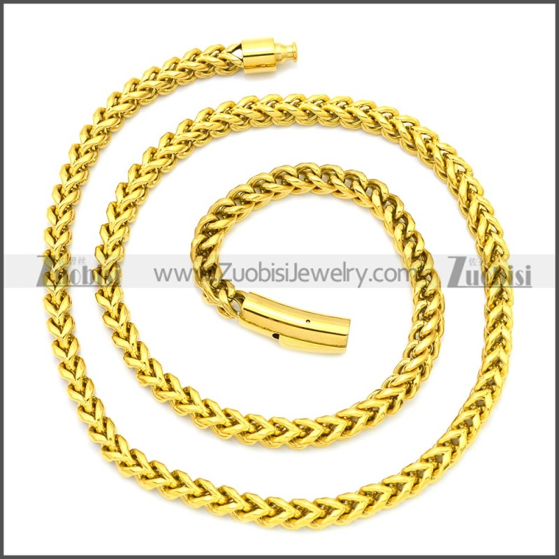 60CM Long Real Gold Plated Stainless Steel Franco Chain Necklace n003129GW8