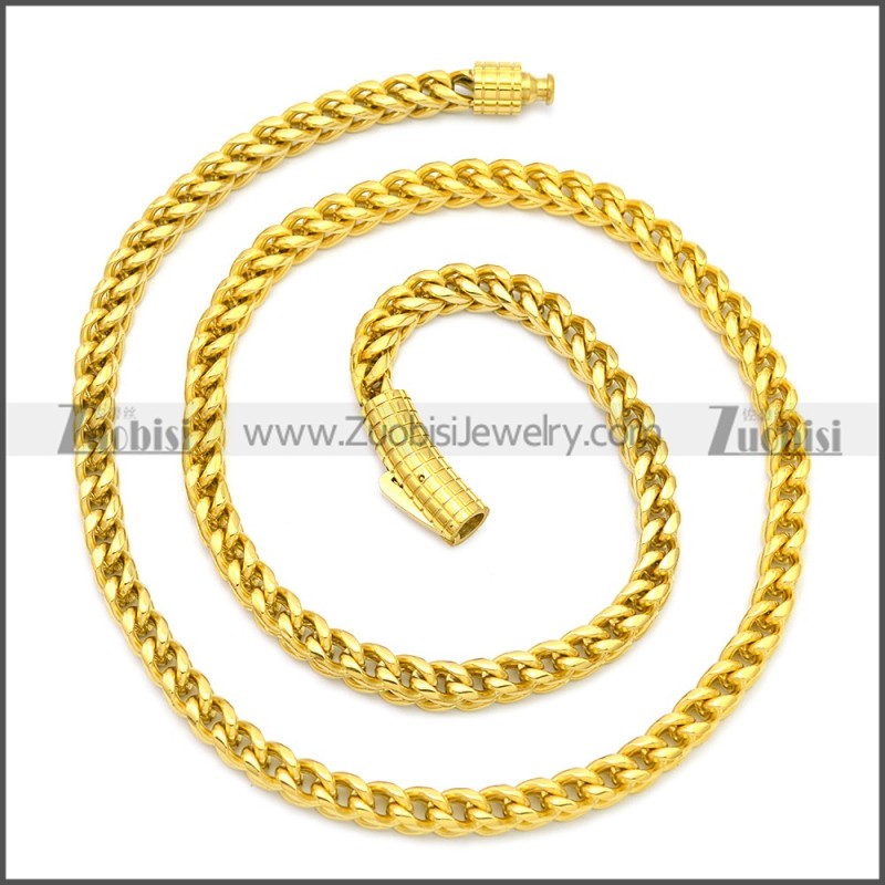 60CM Long 0.6CM Wide Gold Plating Stainless Steel Franco Chain Necklace n003130G