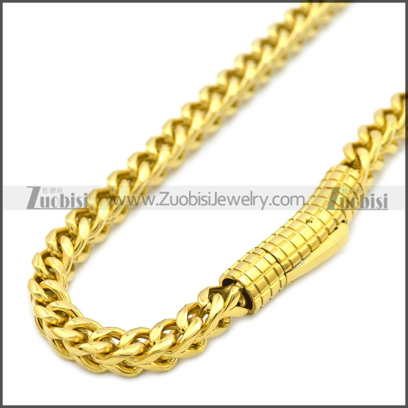 60CM Long 0.6CM Wide Gold Plating Stainless Steel Franco Chain Necklace n003130G