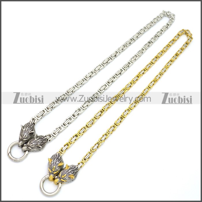 Wolf Head Norse Viking Thor Hammer Pendant Stainless Steel King Chain n003139GS