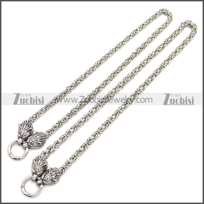 Stainless Steel Wolf Head Norse Viking Amulet Thor Mjolnir King Chain Necklace n003140S