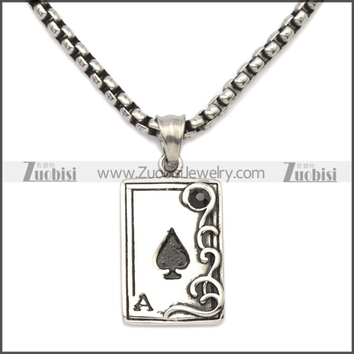 Stainless Steel Ace of Spades Card Pendant p010678SH3