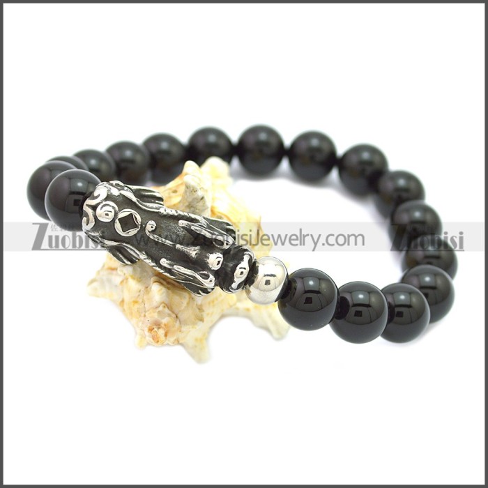 Lucky Money Black Agate Beads Pixiu Feng Shui Bracelet b009868SH2