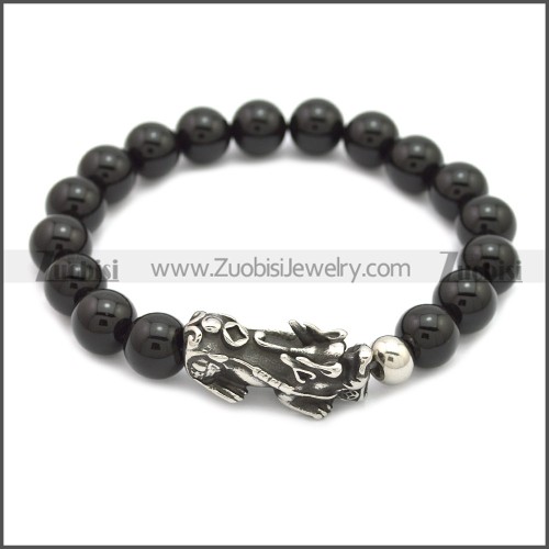 Lucky Money Black Agate Beads Pixiu Feng Shui Bracelet b009868SH2