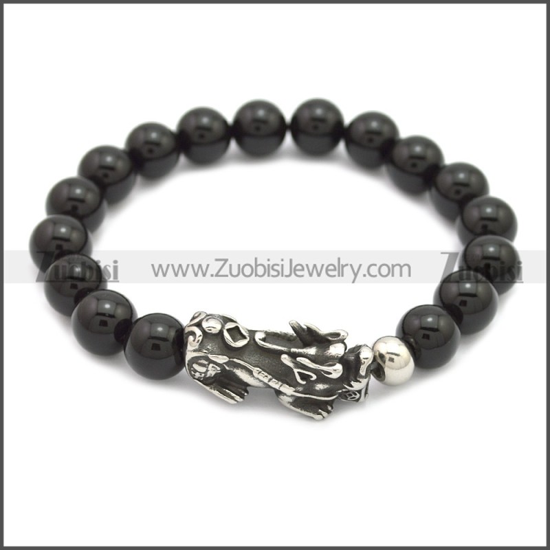 Lucky Money Black Agate Beads Pixiu Feng Shui Bracelet b009868SH2