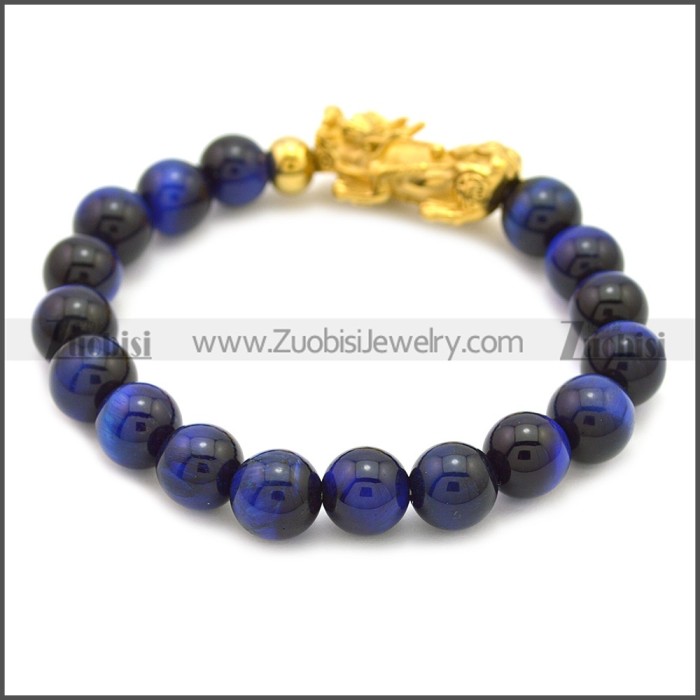 Feng Shui Sapphire Stone Bracelet With 24K Gold Plated Pixiu Charm b009868G3