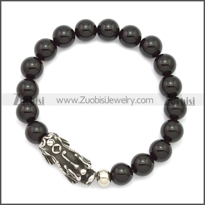 Lucky Money Black Agate Beads Pixiu Feng Shui Bracelet b009868SH2