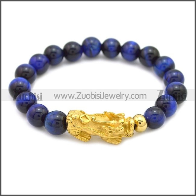 Feng Shui Sapphire Stone Bracelet With 24K Gold Plated Pixiu Charm b009868G3
