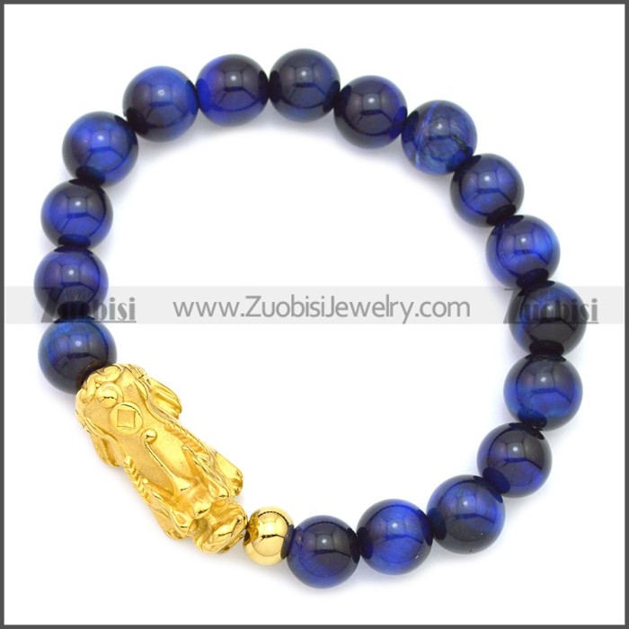 Feng Shui Sapphire Stone Bracelet With 24K Gold Plated Pixiu Charm b009868G3