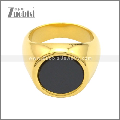 18K Gold PVD Non-tarnish Stainless Steel Stone Signet Ring r008719GH