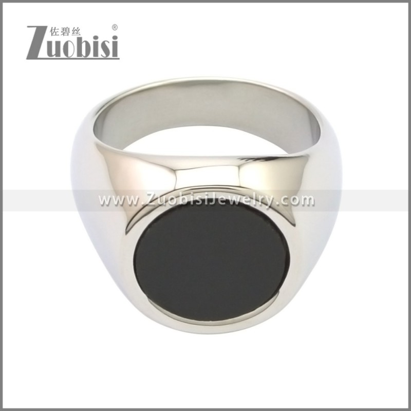 Black Stone Stainless Steel Signet Ring r008719SH