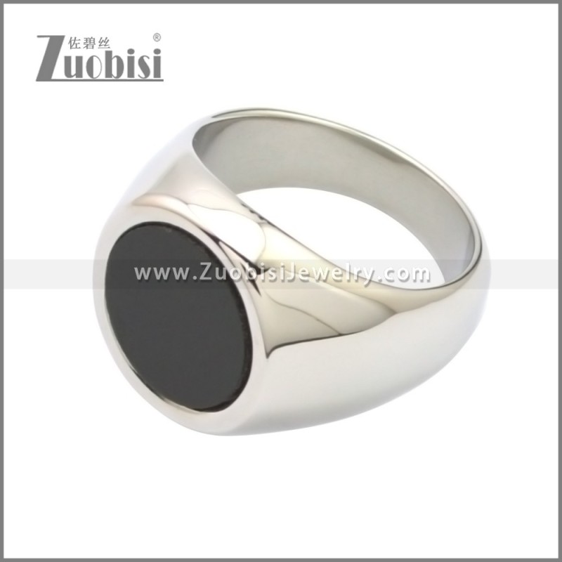 Black Stone Stainless Steel Signet Ring r008719SH