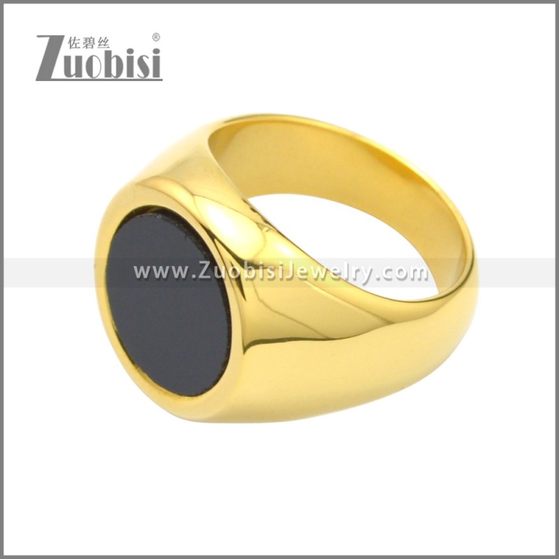 18K Gold PVD Non-tarnish Stainless Steel Stone Signet Ring r008719GH